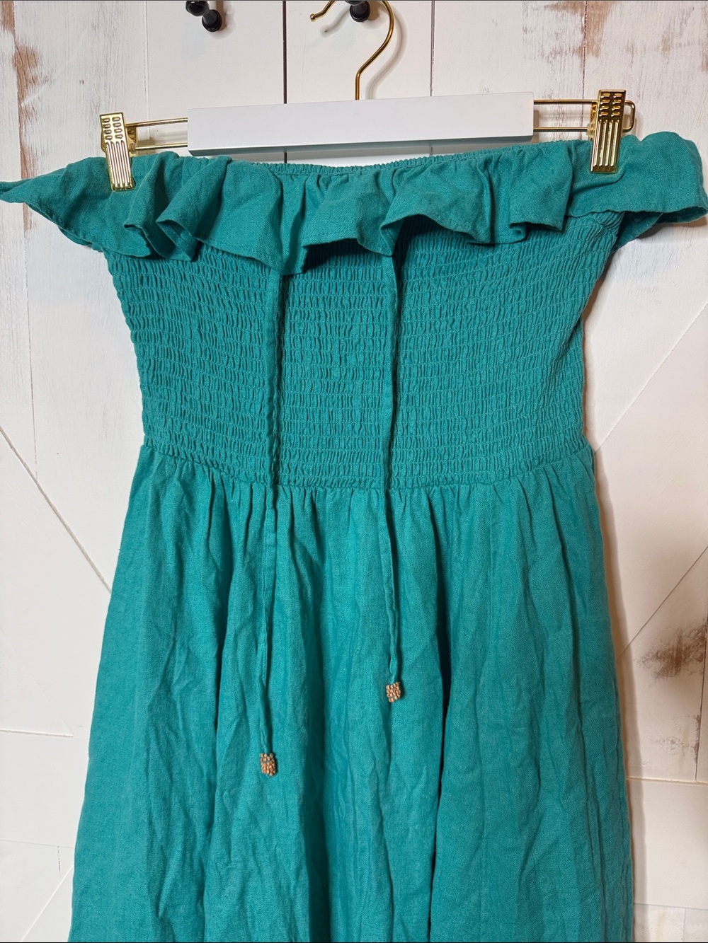 Free People Lush Life Linen Blend Strapless Ruffle Smocked Maxi Dress - Teal - Picture 6 of 11
